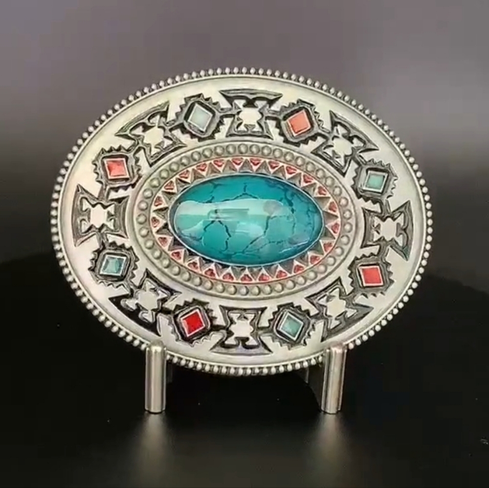 Silver and Turquoise Southwestern Totem Belt Buckle